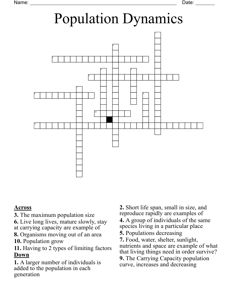Population Dynamics Crossword