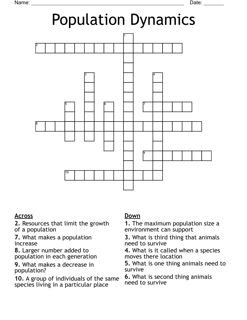 Population Dynamics Crossword