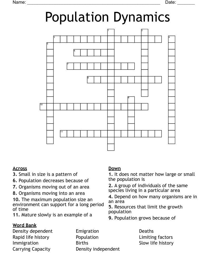 Population Dynamics Crossword