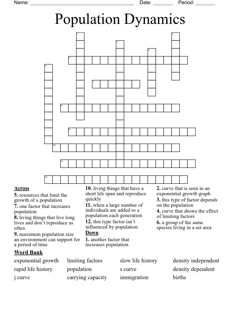 Population Dynamics Crossword
