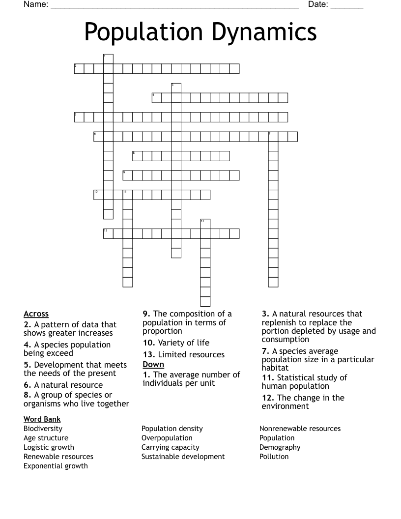 Population Dynamics Crossword