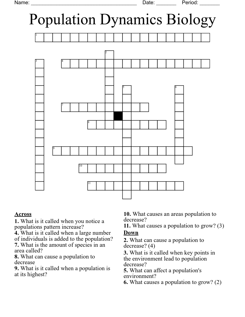 Population Dynamics Biology Crossword