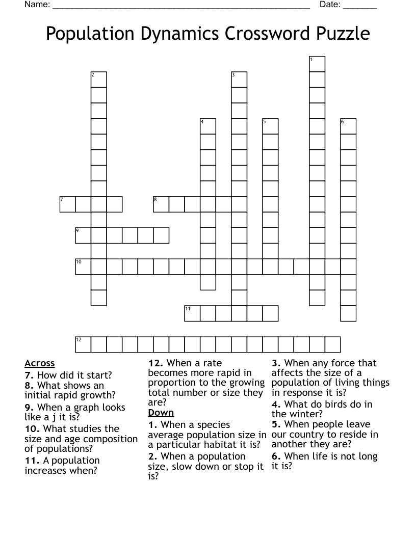 Population Dynamics Crossword Puzzle 