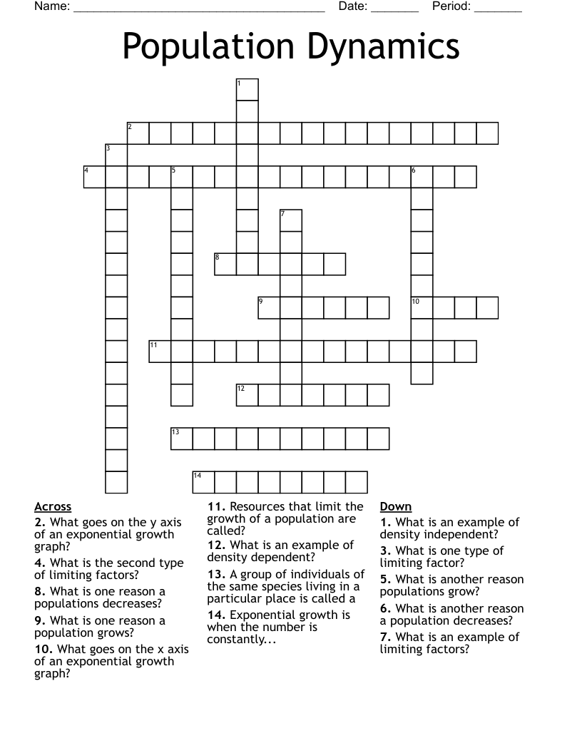 Population Dynamics  Crossword