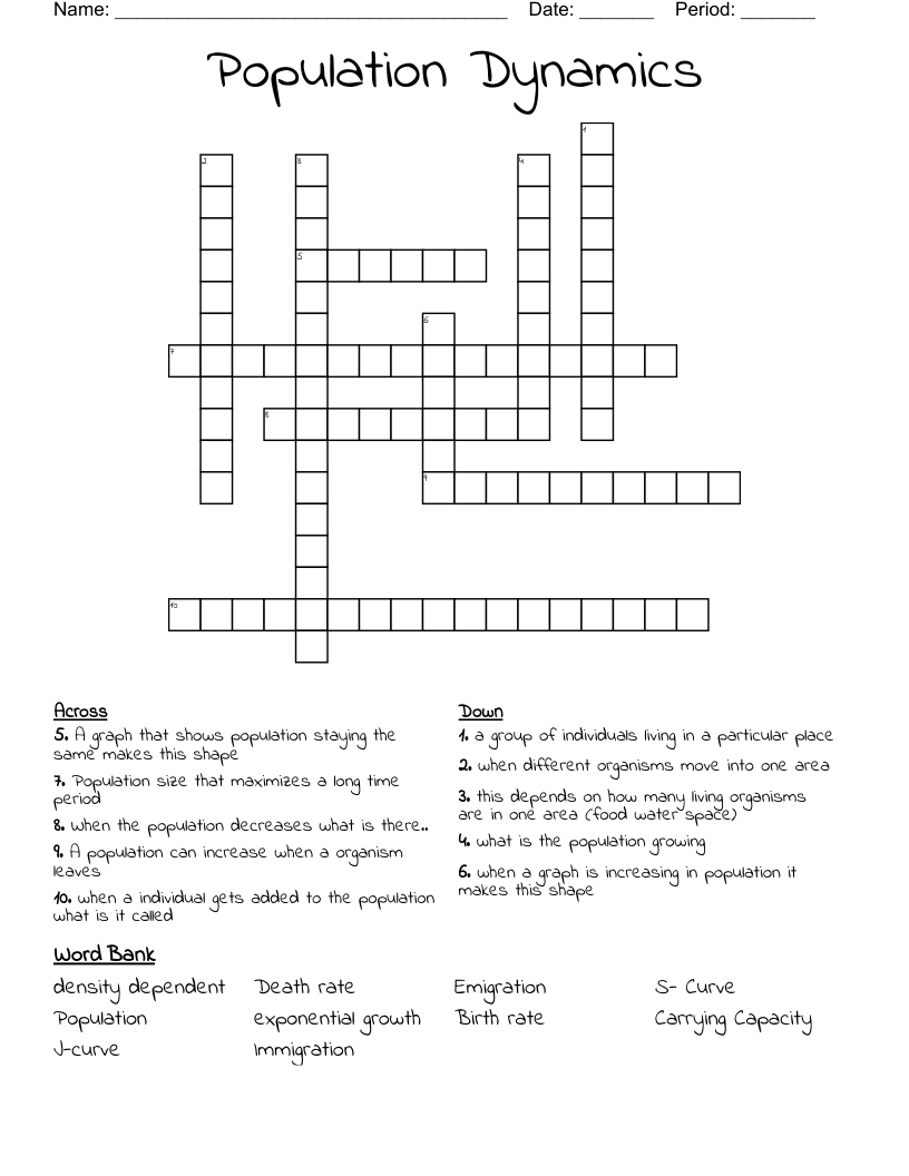 Population Dynamics  Crossword