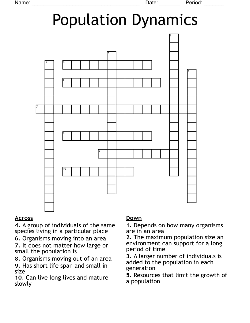 Population Dynamics  Crossword