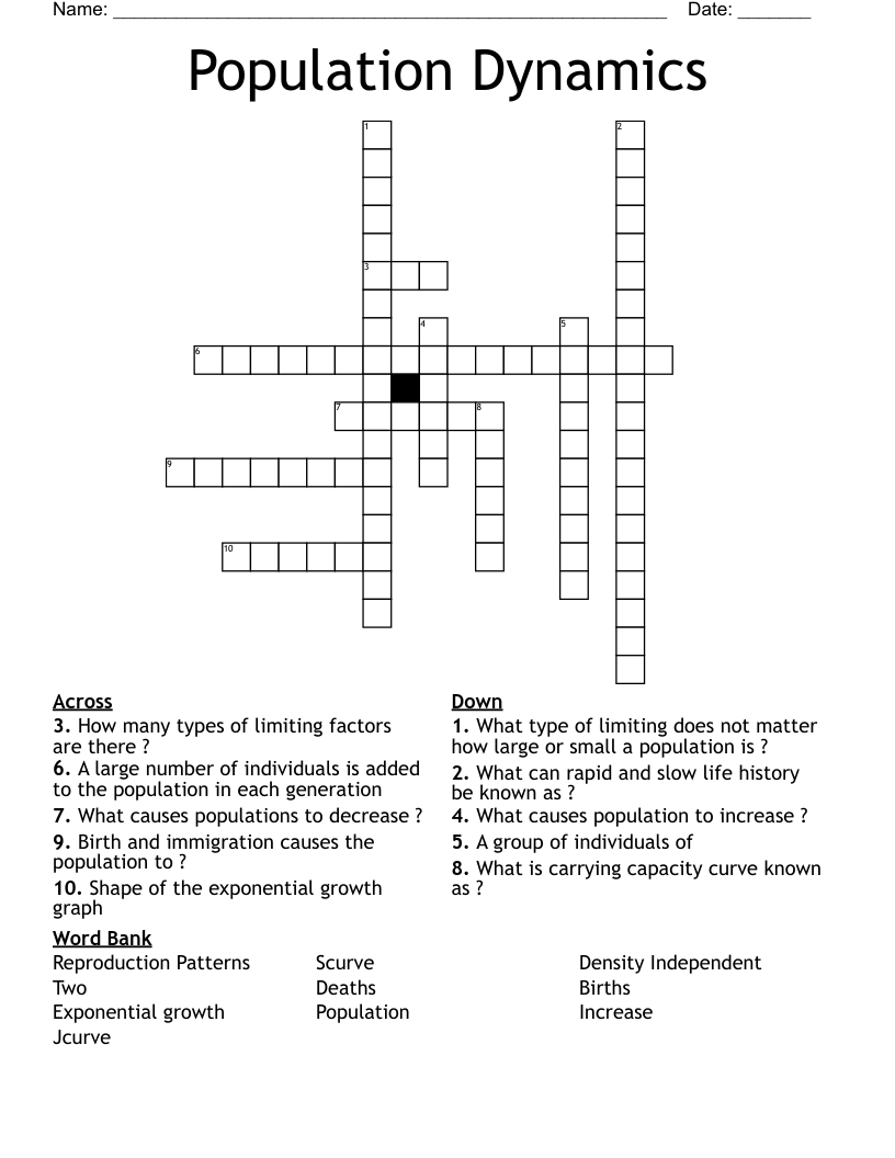 Population Dynamics  Crossword