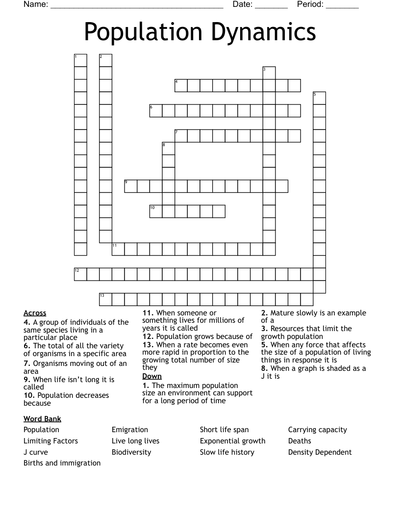 Population Dynamics  Crossword
