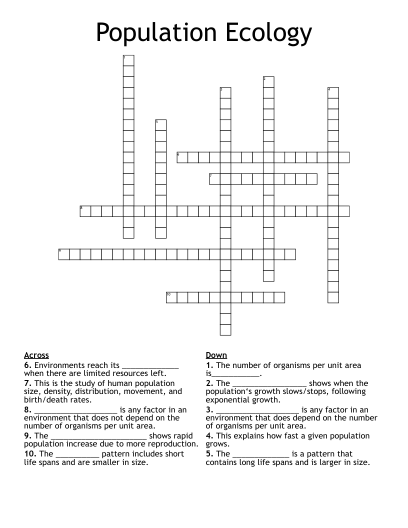 Population Ecology Crossword