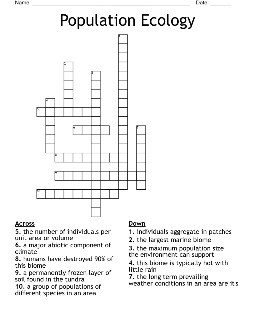 Population Ecology Crossword