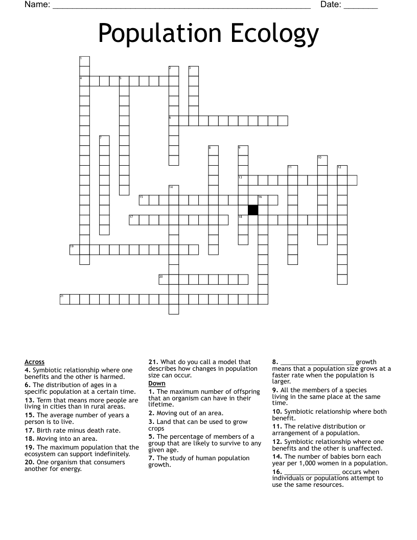Population Ecology Crossword