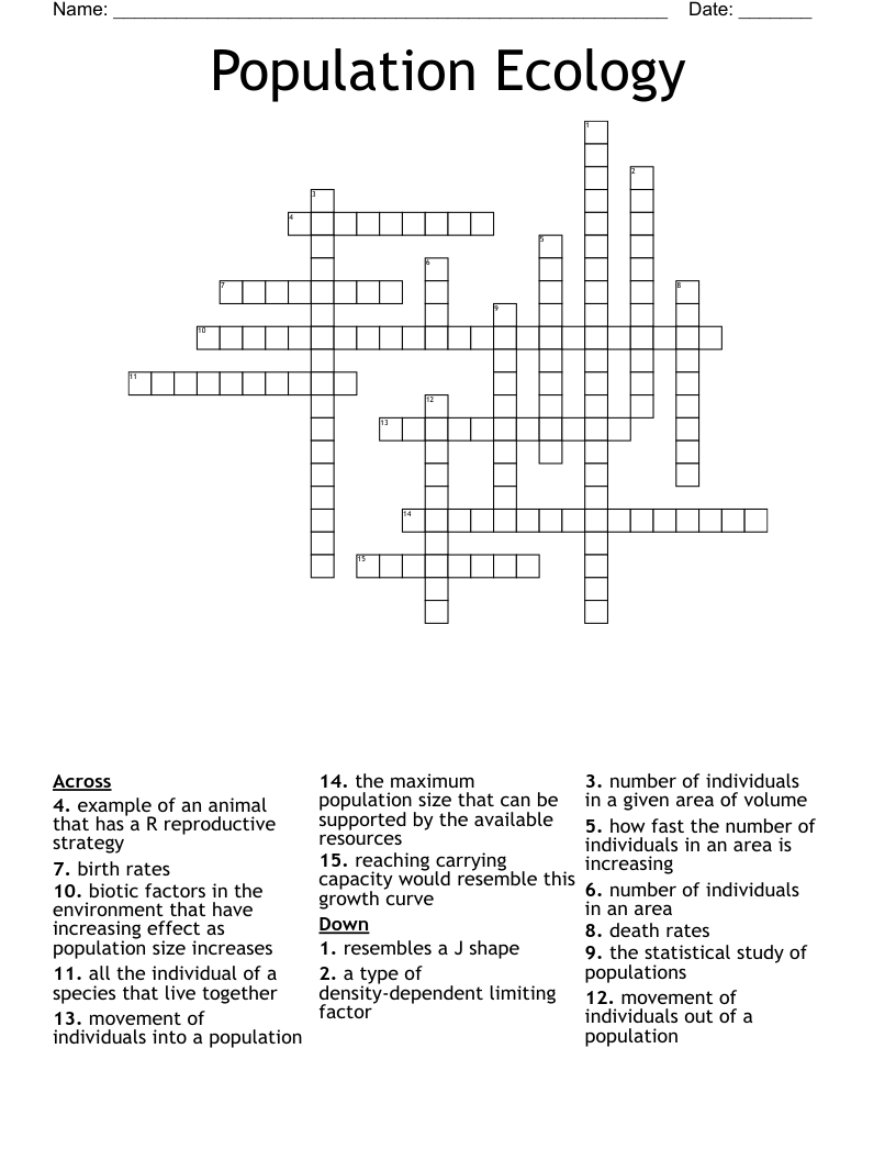 Population Ecology Crossword