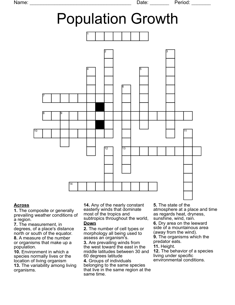 Population Growth Crossword