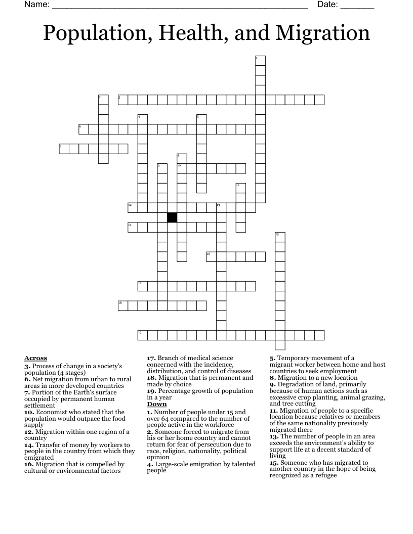 Population, Health, and Migration Crossword