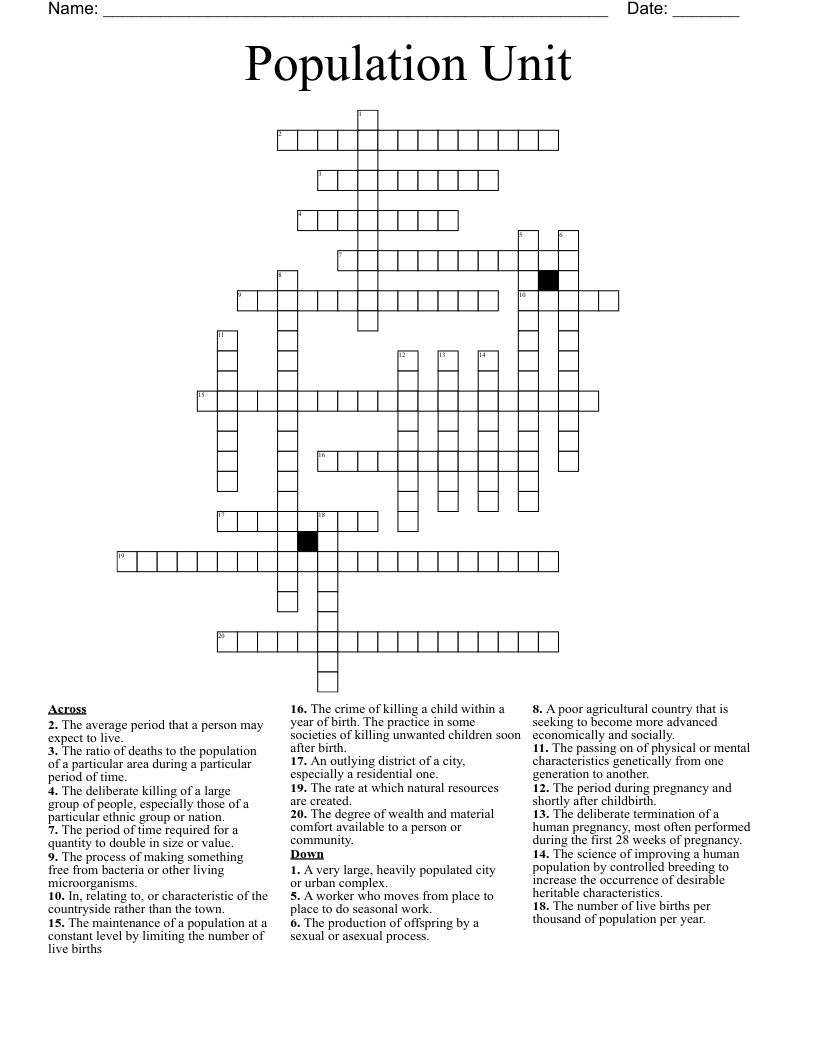 Population Unit Crossword