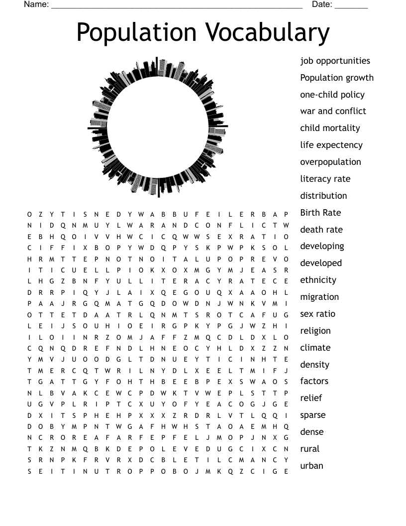 Population Vocabulary Word Search