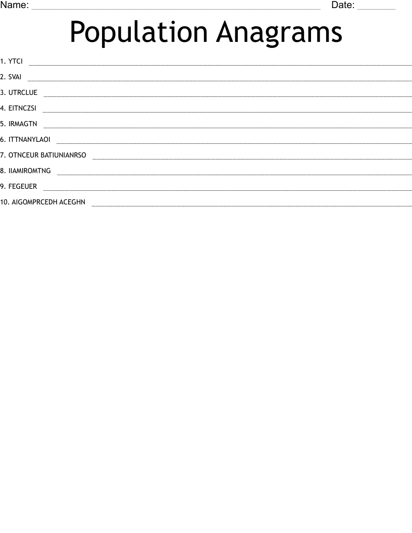Population  Anagrams Word Scramble
