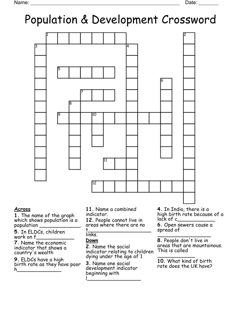 Population & Development Crossword