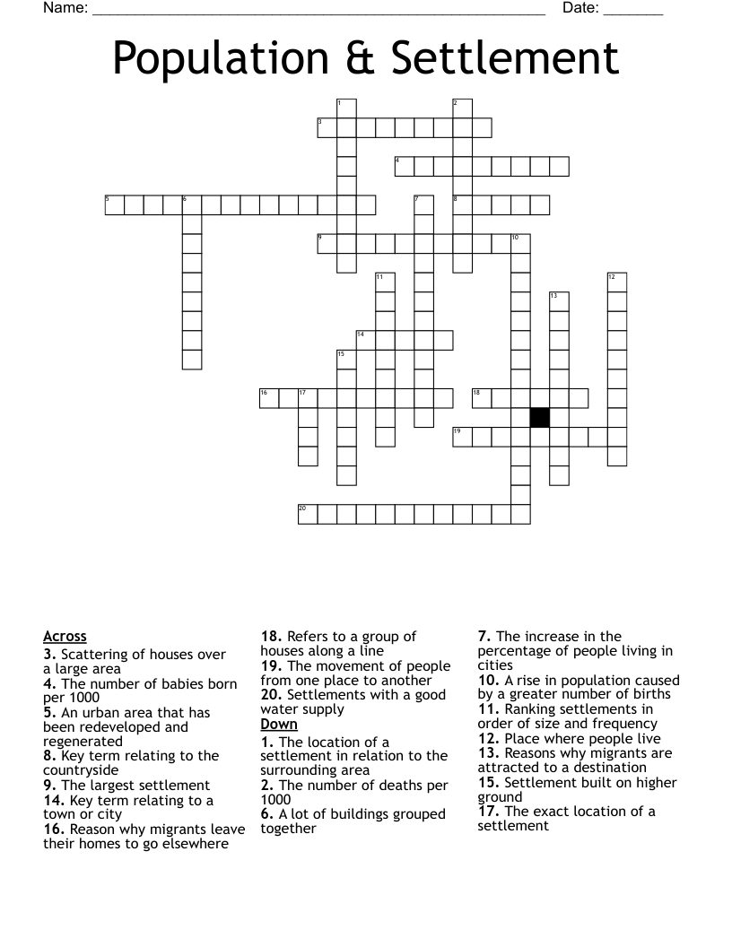 Population & Settlement Crossword