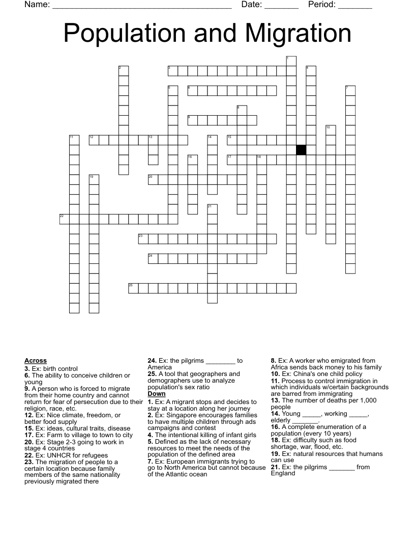 Population and Migration Crossword