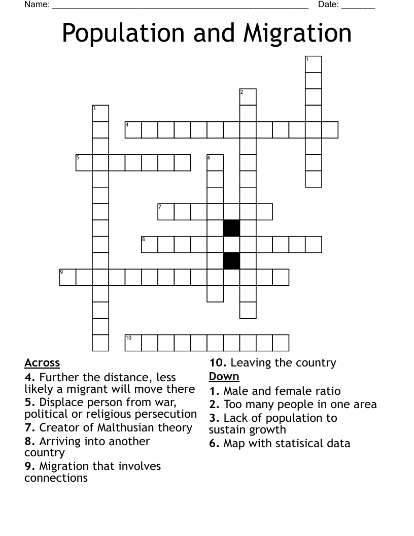 Population and Migration Crossword