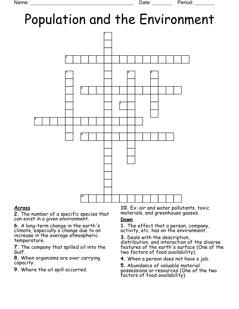 Population and the Environment Crossword