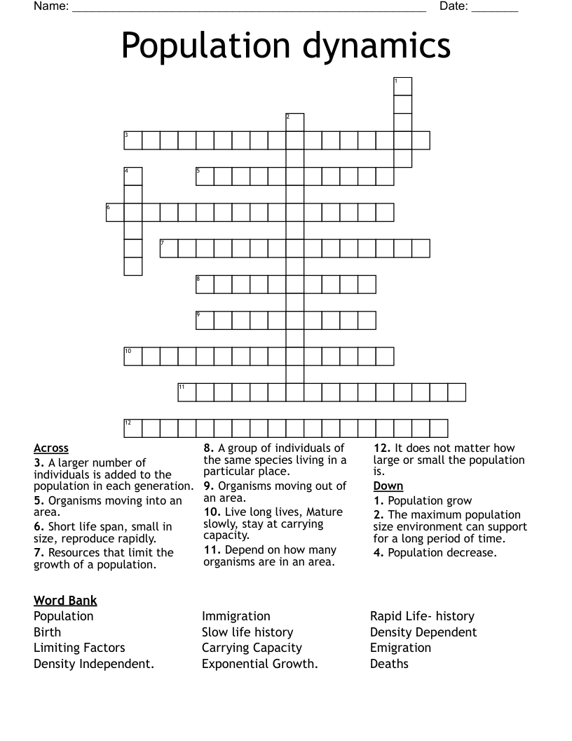 Population dynamics  Crossword