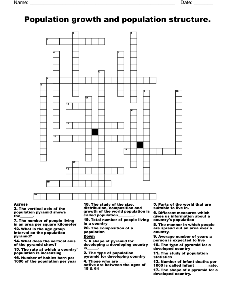 Population growth and population structure. Crossword