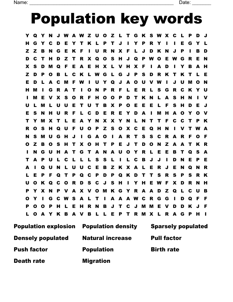 Population key words  Word Search