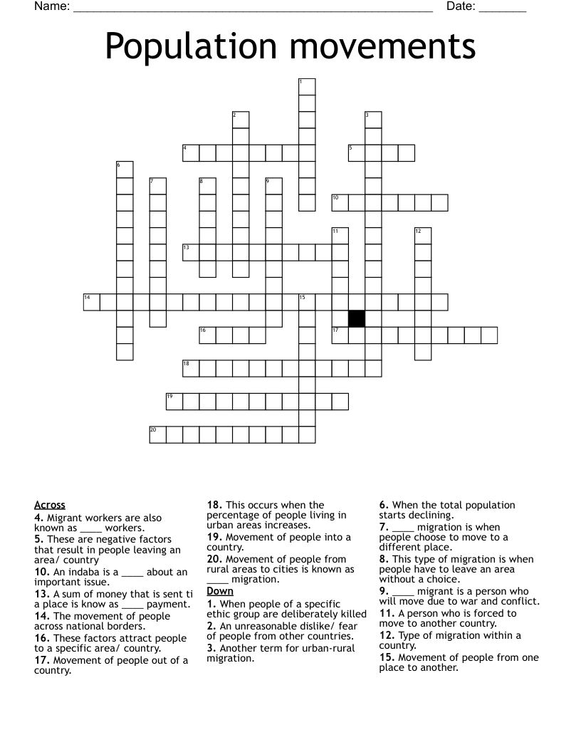 Population movements Crossword