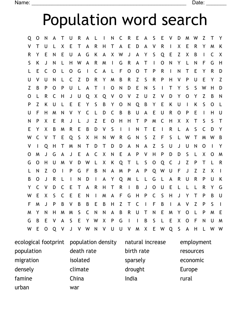 Population word search