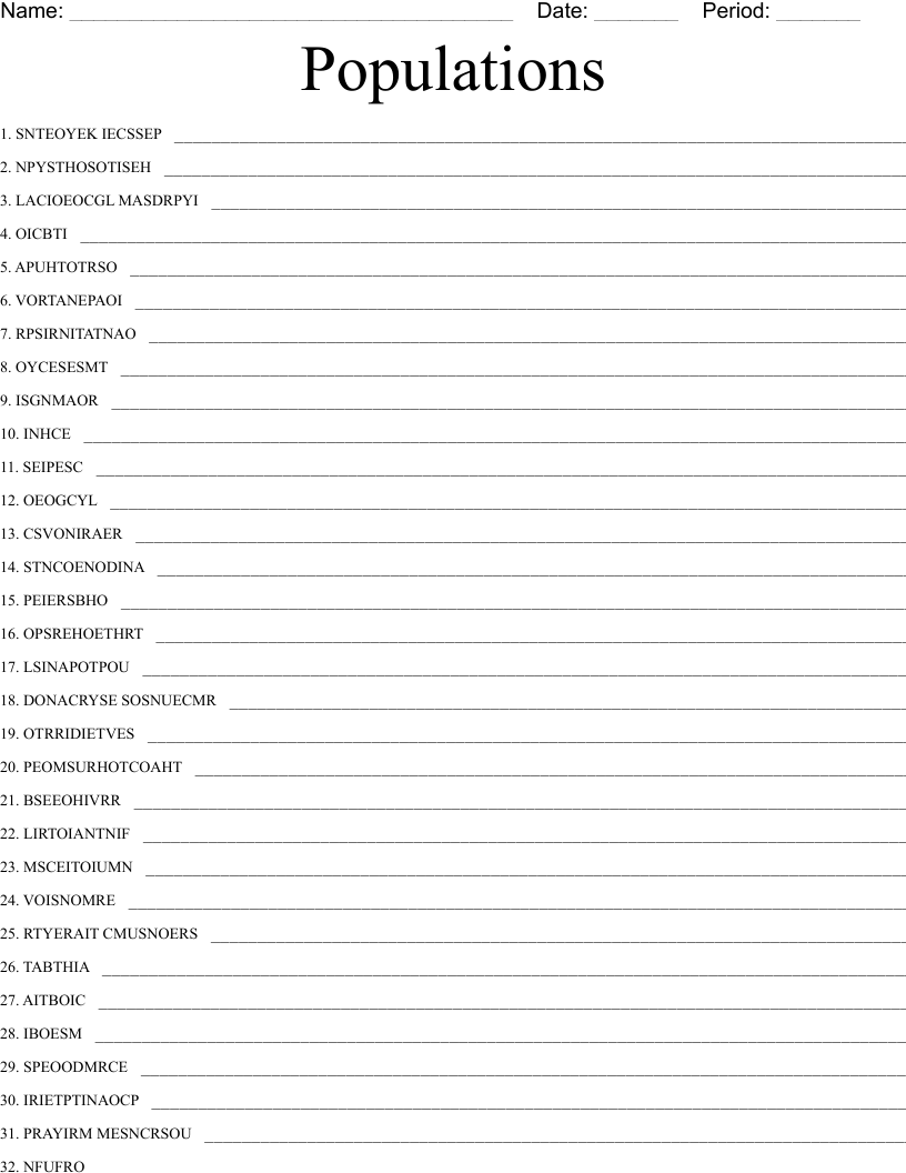 Populations Word Scramble
