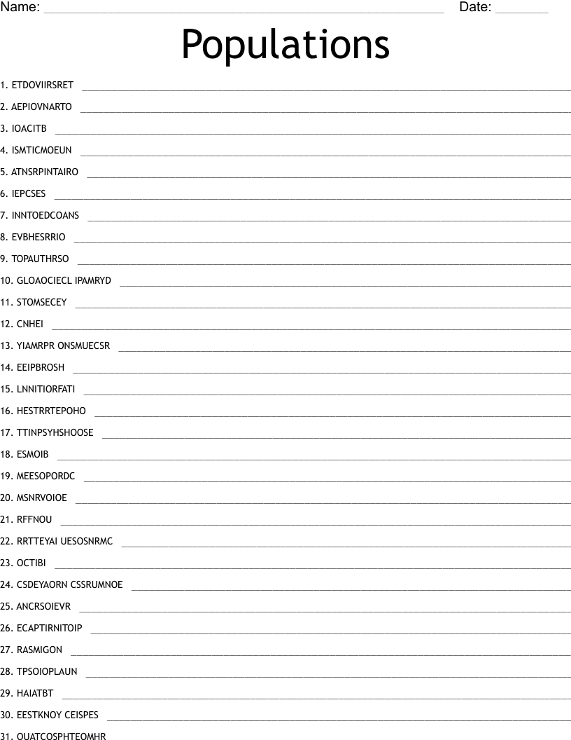 Populations Word Scramble