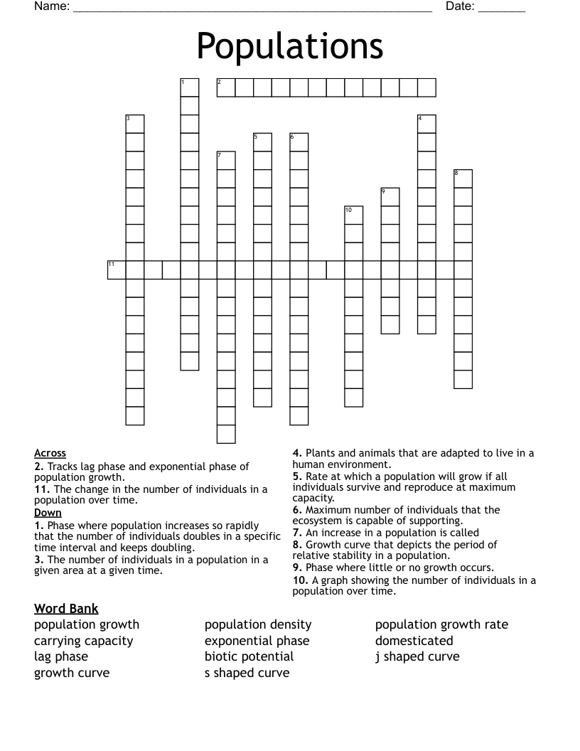 Populations Crossword
