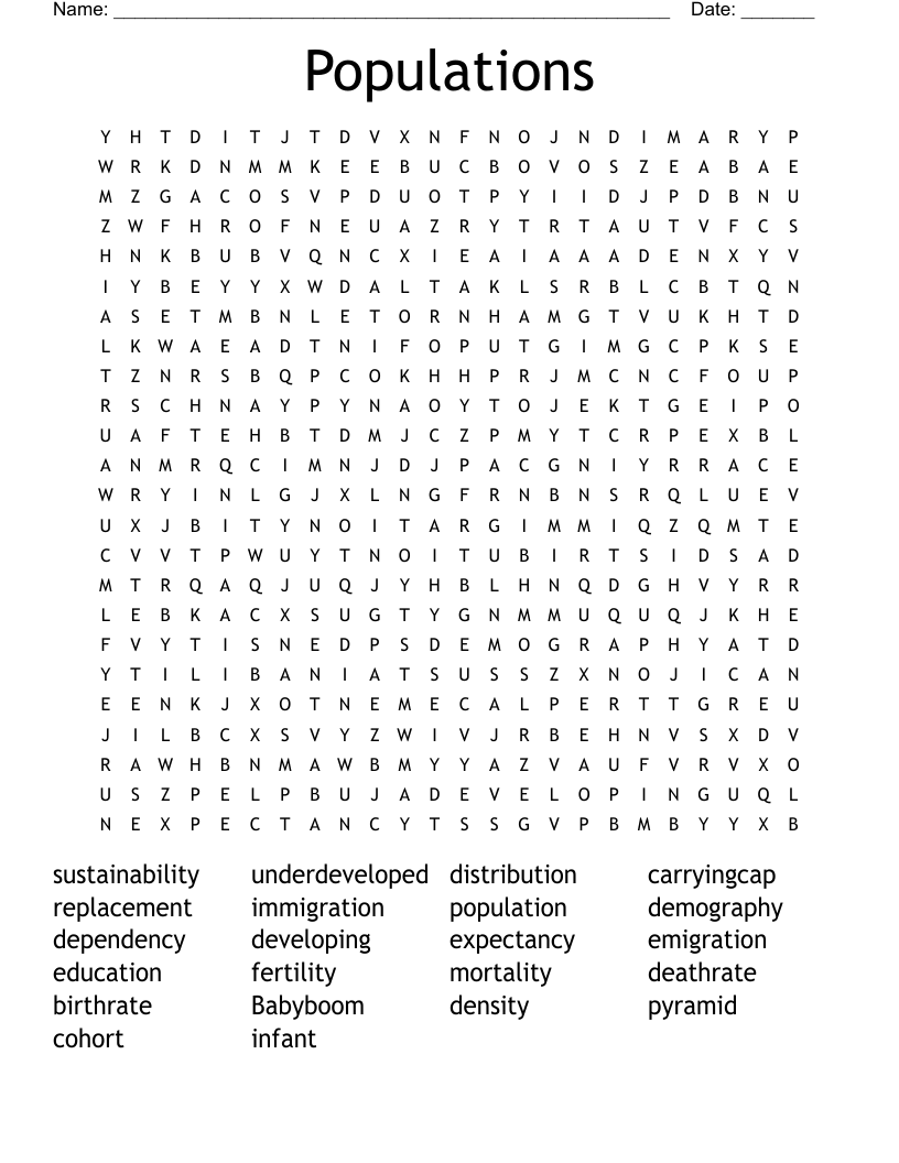 Populations Word Search