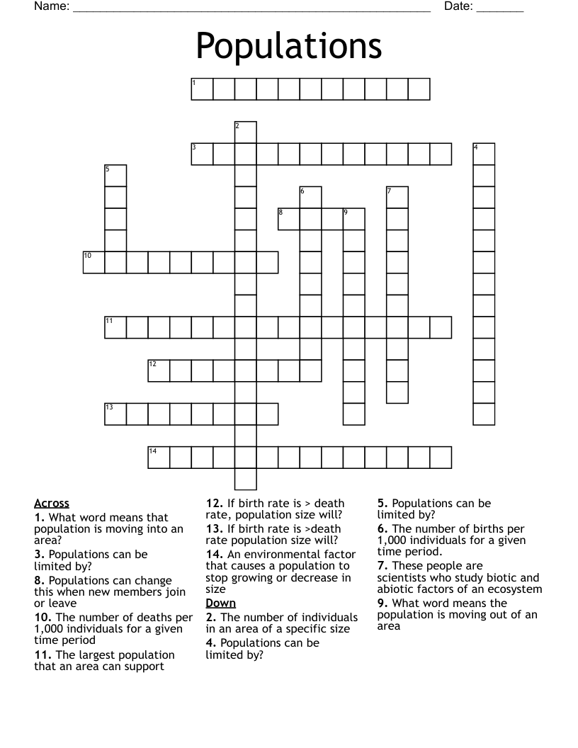 Populations Crossword