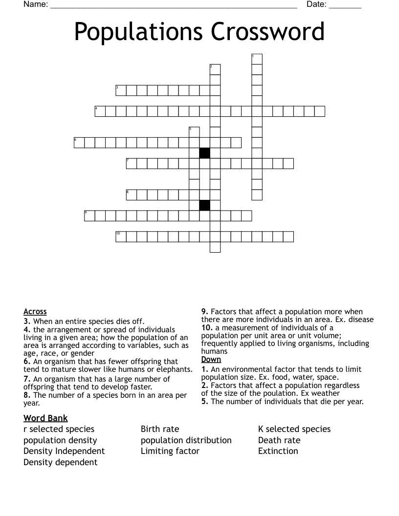 Populations Crossword