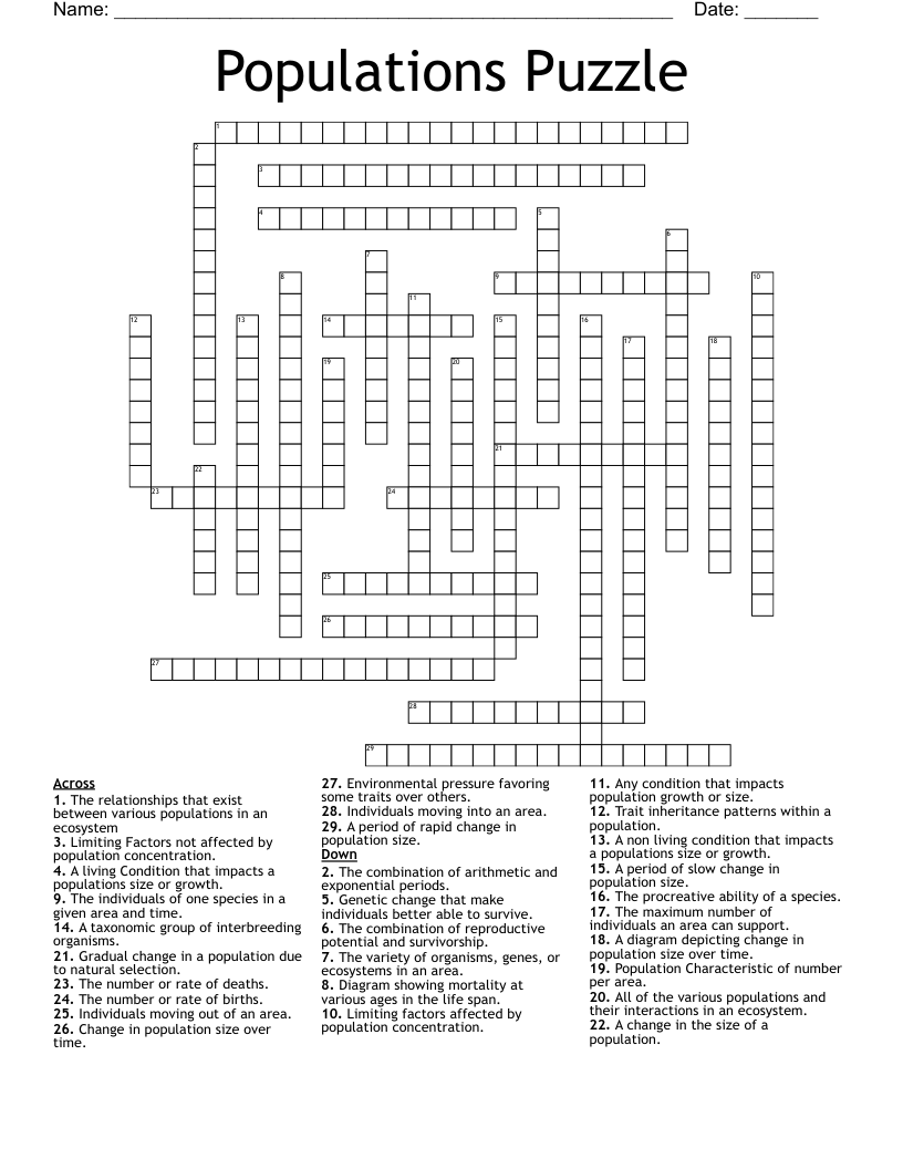 Populations Puzzle Crossword