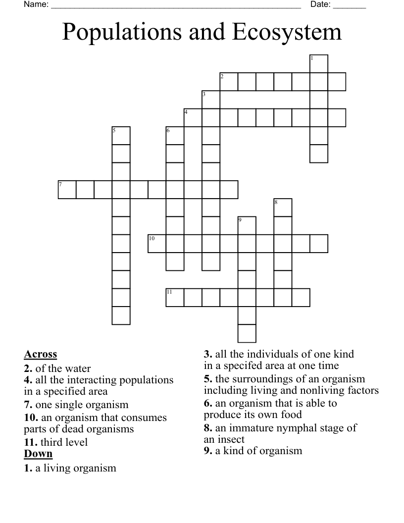 Populations and Ecosystem Crossword