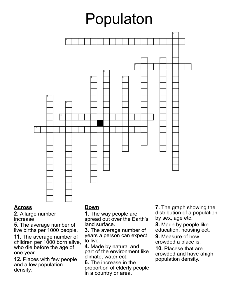 Populaton Crossword