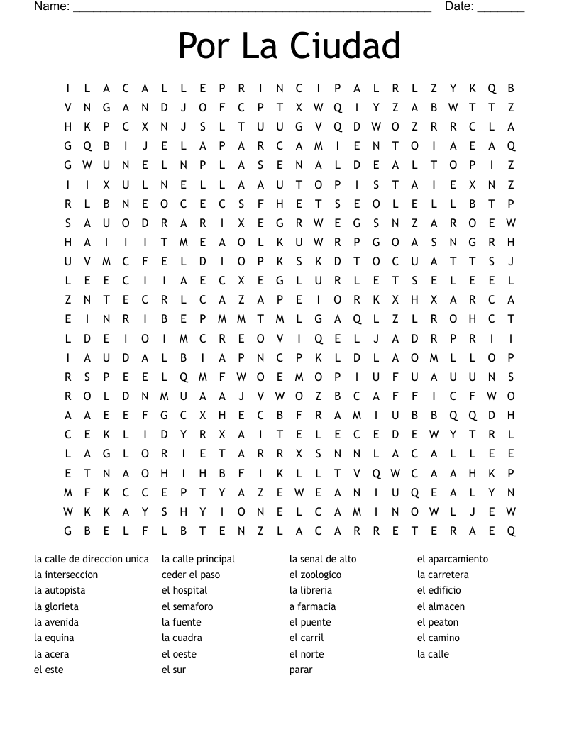 Por La Ciudad Word Search