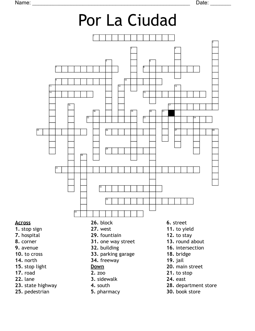 Por La Ciudad Crossword