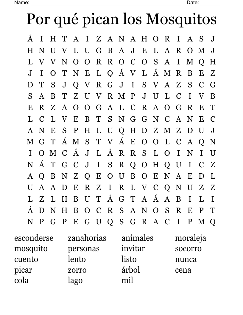 Por qué pican los Mosquitos Word Search