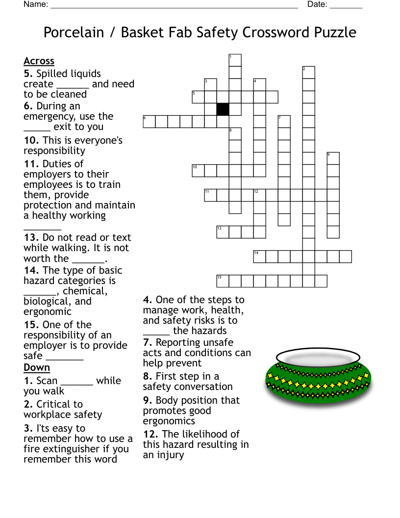 Porcelain / Basket Fab Safety Crossword Puzzle 