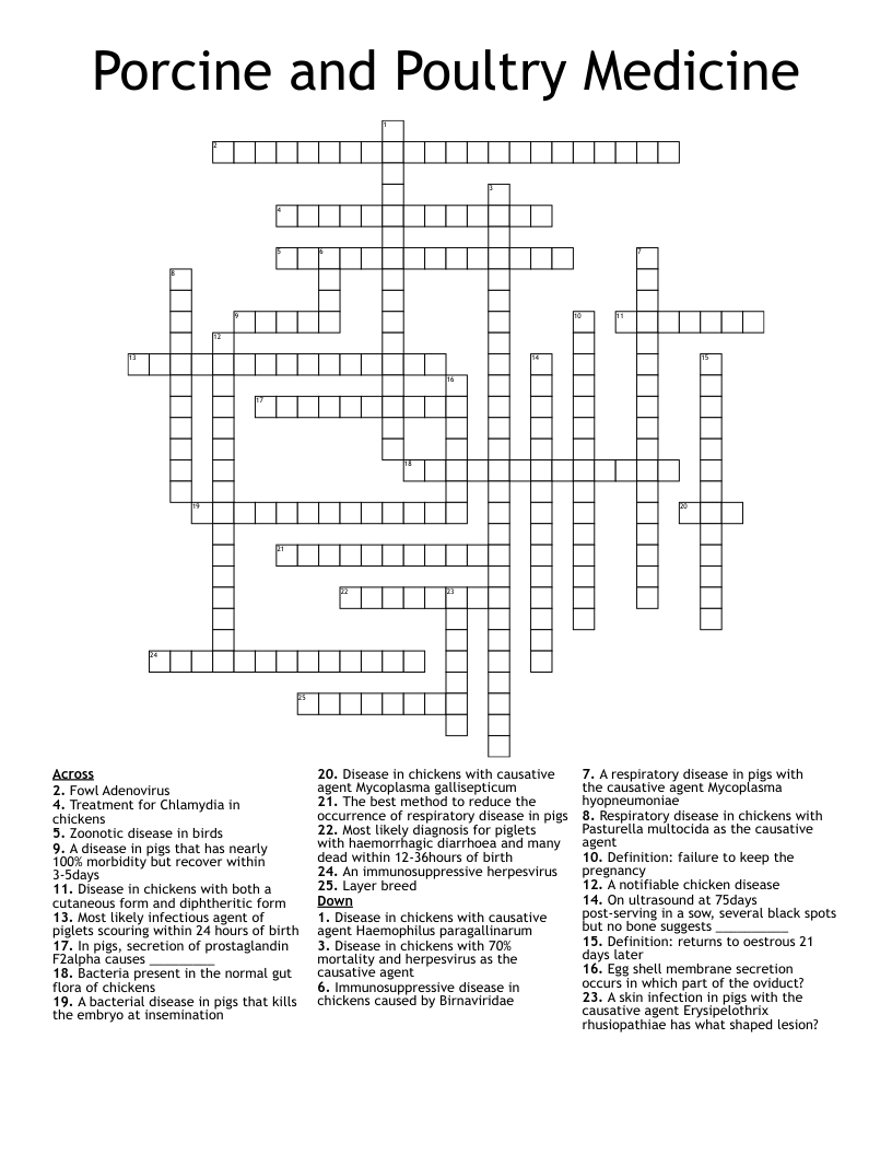 Porcine and Poultry Medicine Crossword