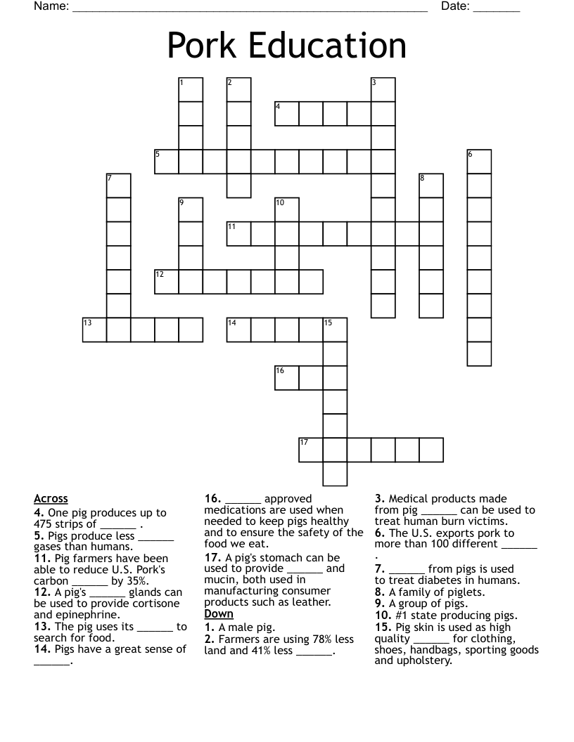 Pork Education Crossword