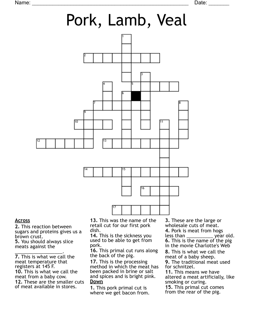 Pork, Lamb, Veal Crossword