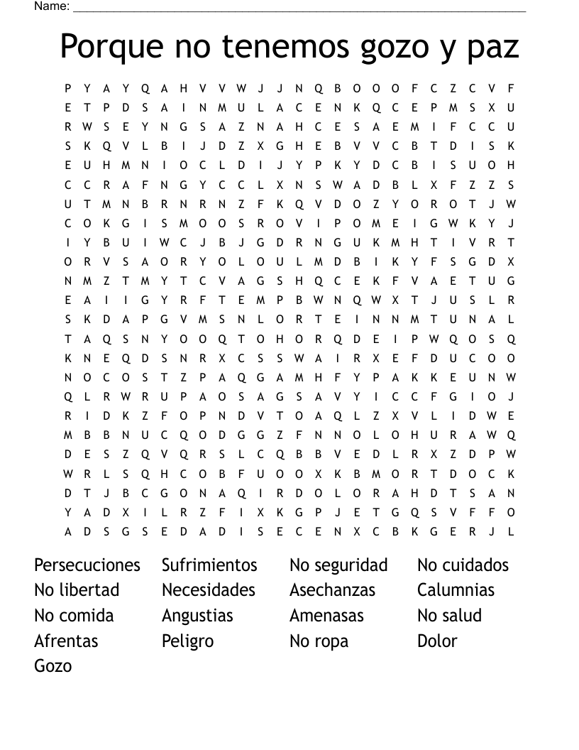 Porque no tenemos gozo y paz Word Search