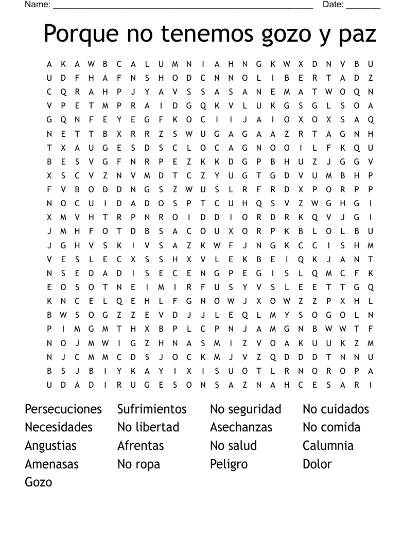 Porque no tenemos gozo y paz Word Search