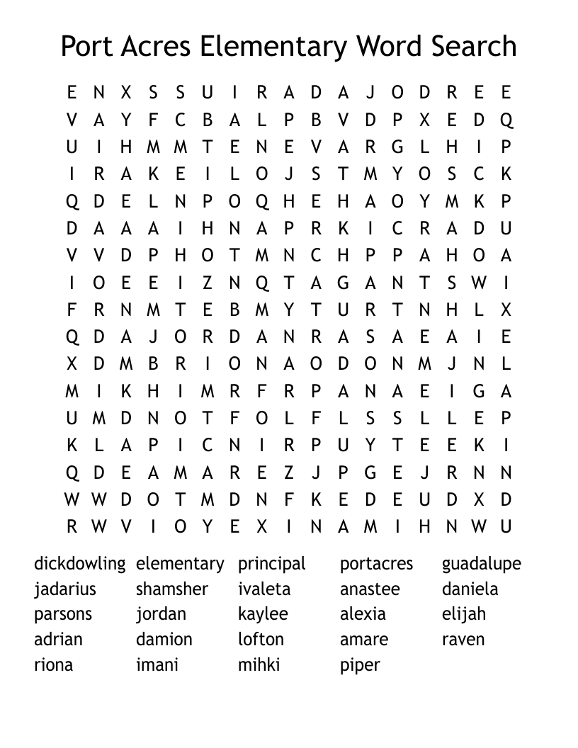 Port Acres Elementary Word Search